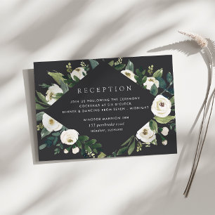 White Peony Watercolor Floral Wedding Reception Enclosure Card