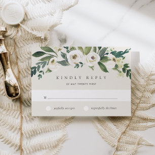 White Peony   Watercolor Floral Wedding RSVP Card
