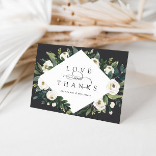 White Peony Watercolor Floral Wedding Thank You Card