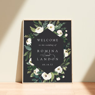 White Peony   Watercolor Floral Wedding Welcome Poster