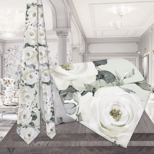 White Peony Wedding Blush Sage Green Neck Tie