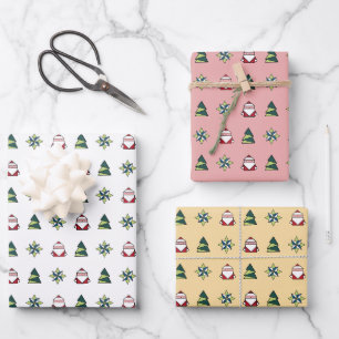 White, Peppermint, Marzipan Origami Christmas Wrapping Paper Sheet
