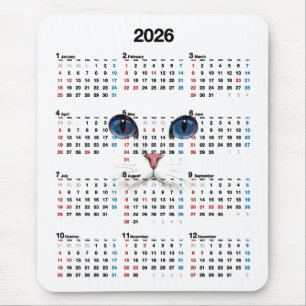 White Persian 2026 Calendar   Mouse Pad
