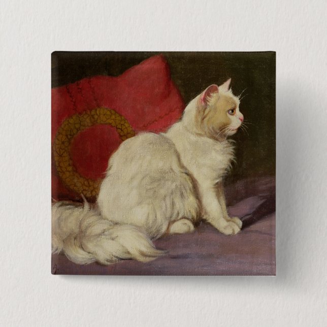 White Persian Cat 15 Cm Square Badge (Front)