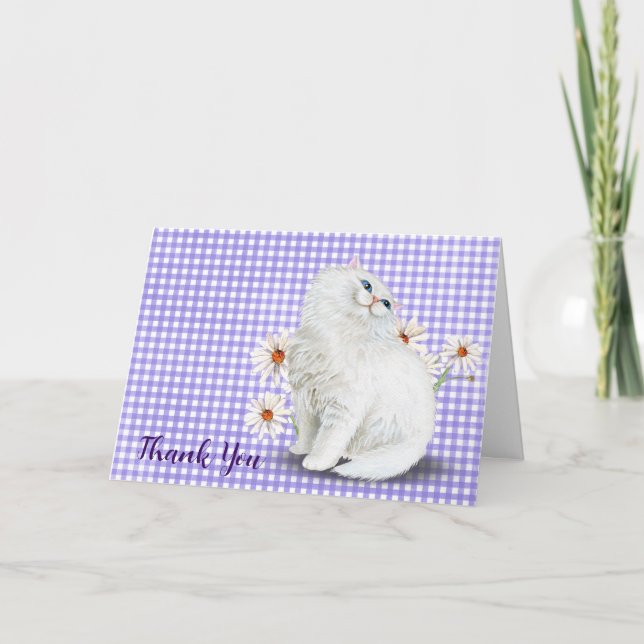 White Persian Cat and Daisy Thank You Card (Front)