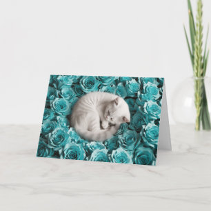 White Persian Cat and Roses Card