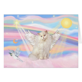 White Persian Cat Angel in Clouds
