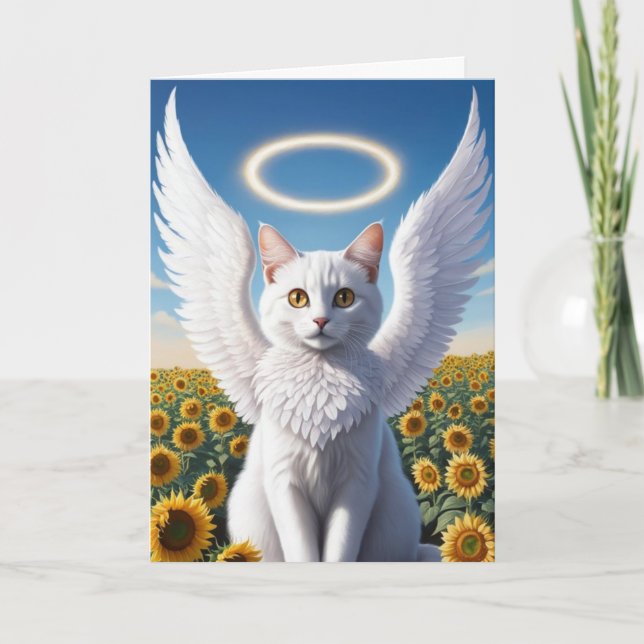 White Persian Cat Angel Sympathy Card (Front)