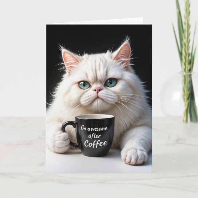 White Persian Cat Birthday Humour Card (Front)
