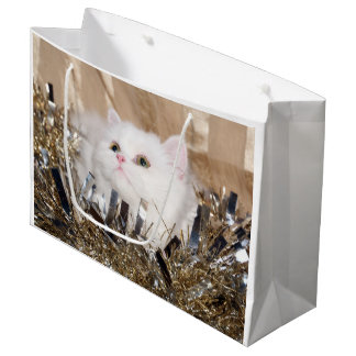 White Persian cat Christmas Large Gift Bag