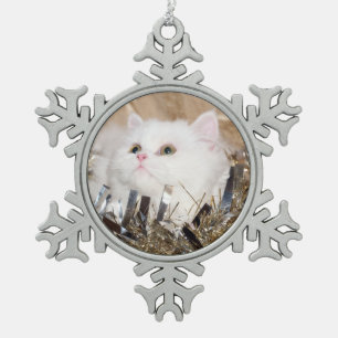White Persian cat Christmas Snowflake Pewter Christmas Ornament