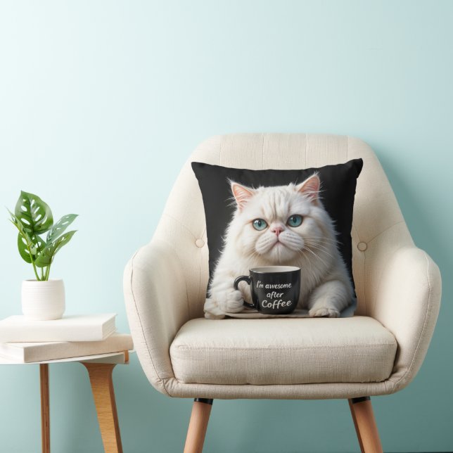 White Persian Cat Humour Cushion (Chair)