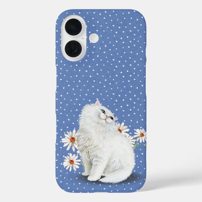 white Persian cat on blue Case-Mate iPhone Case (Back)