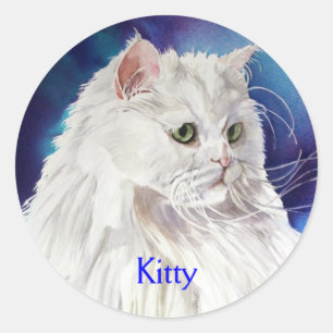 White Persian Cat Personalised Name Custom Sticker