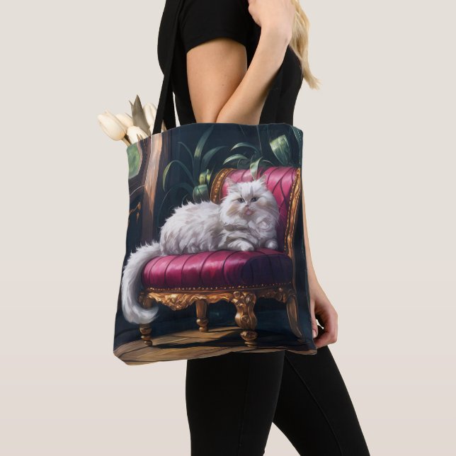 White Persian Cat Tote Bag (Close Up)