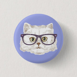 White Persian Cat Wearing Glasses 3 Cm Round Badge
