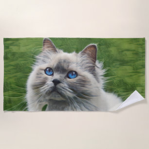 White Persian Cat With Blue Eyes Beach Towel