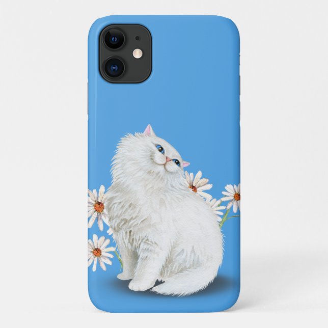 white Persian cat with daisy Case-Mate iPhone Case (Back)