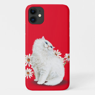 white Persian cat with daisy iPhone 11 Case