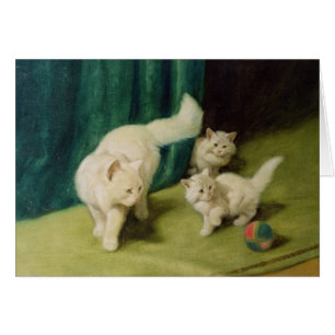 White Persian Cat with Two Kittens