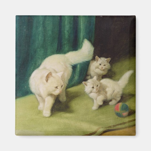 White Persian Cat with Two Kittens Magnet (Front)