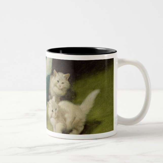 White Persian Cat with Two Kittens Two-Tone Coffee Mug (Right)