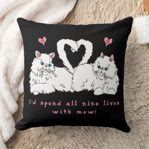 White Persian Cats with Hearts Throw Pillow
