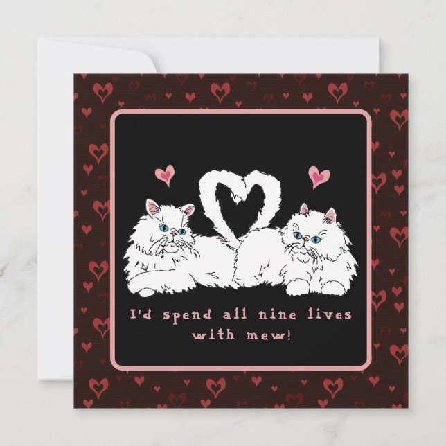 White Persian Cats with Hearts Valentine's  Holiday Card (Front)