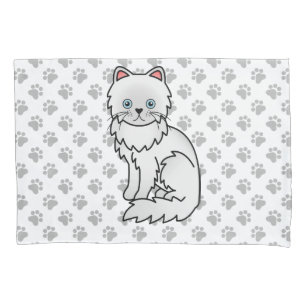 White Persian Cute Cartoon Cat & Paws Pillowcase