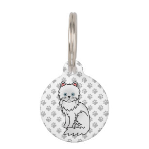 White Persian Cute Cartoon Cat & Pet's Info Pet Tag
