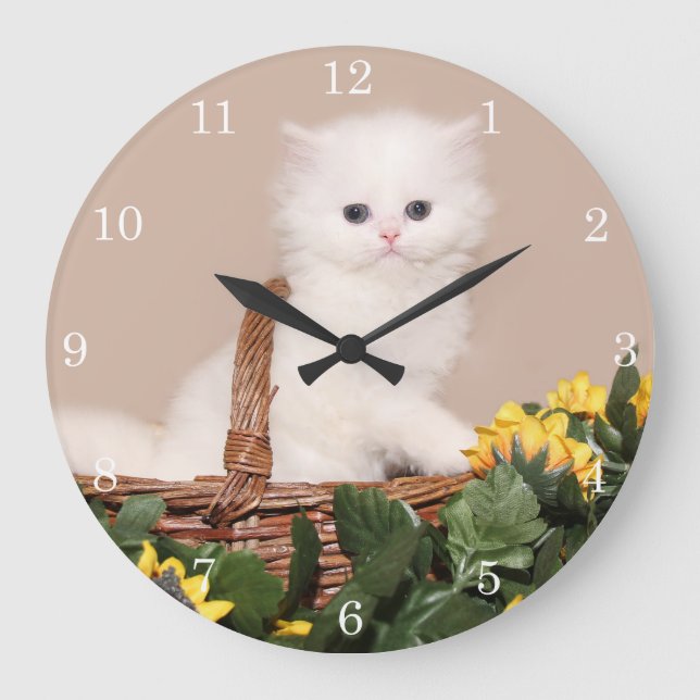 White persian kitten large clock (Front)