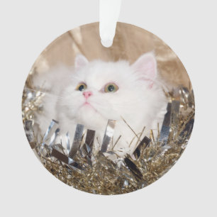 White Persian kitty cat Christmas Ornament