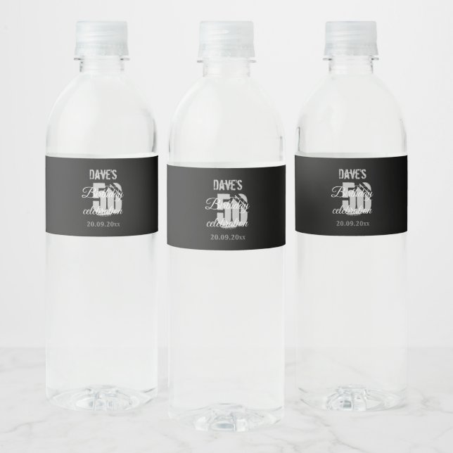 White Personalised 50th Any Birthday Party  Water Bottle Label (Bottles)