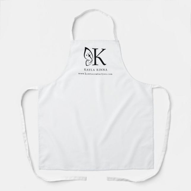White Personalised Butterfly Wing Initial Monogram Apron (Front)