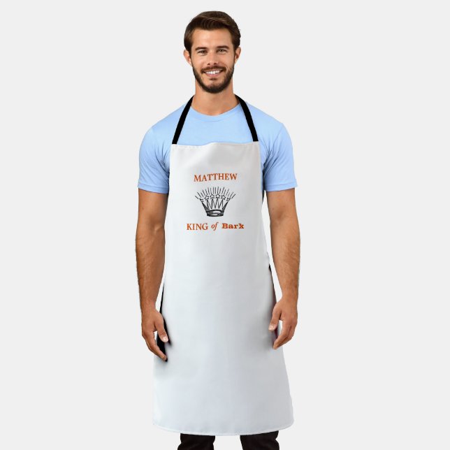White Personalised King of Bark Funny Apron (Worn)