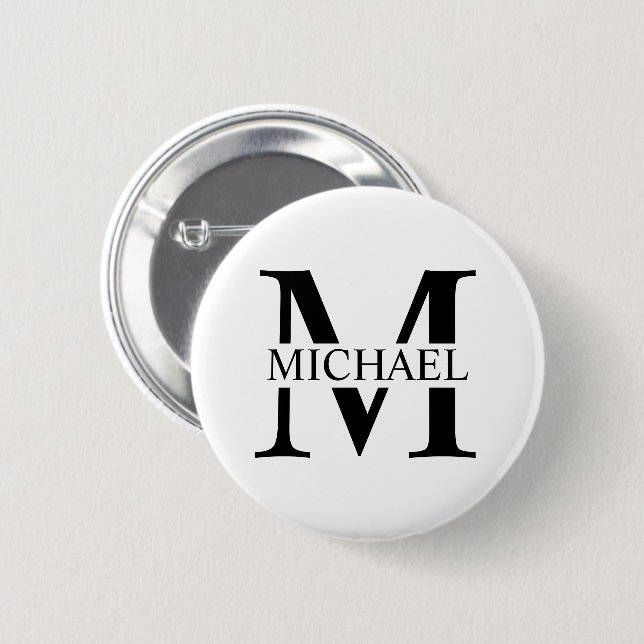 White Personalised Monogram and Name 6 Cm Round Badge (Front & Back)