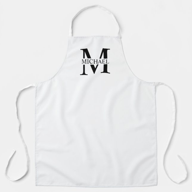 White Personalised Monogram and Name Apron (Front)