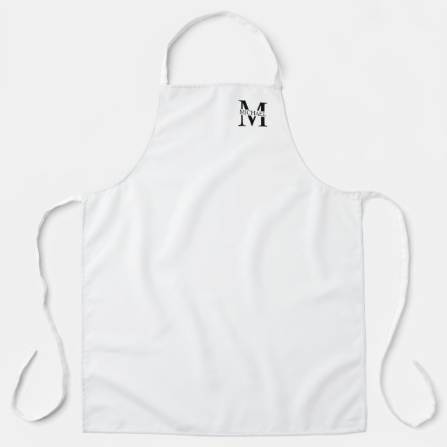 White Personalised Monogram and Name Apron (Front)