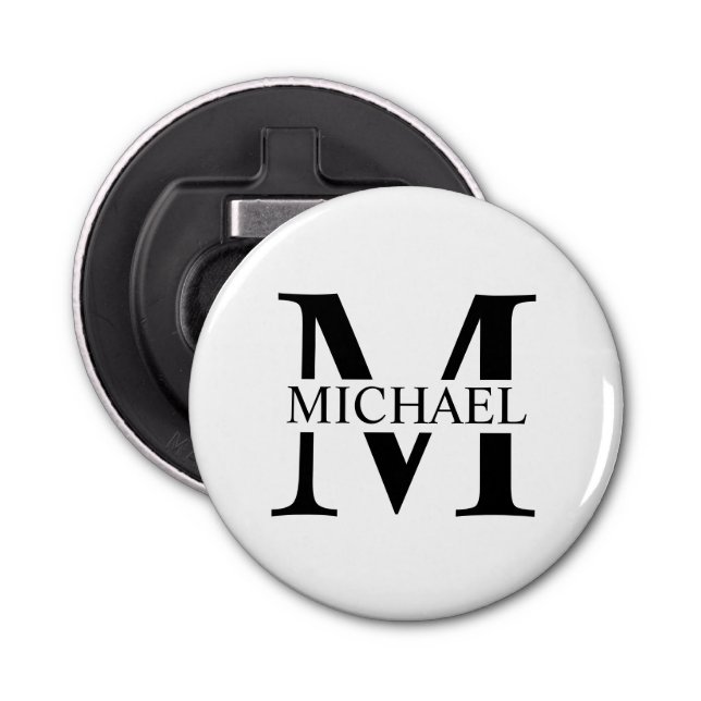 White Personalised Monogram and Name Bottle Opener (Front)