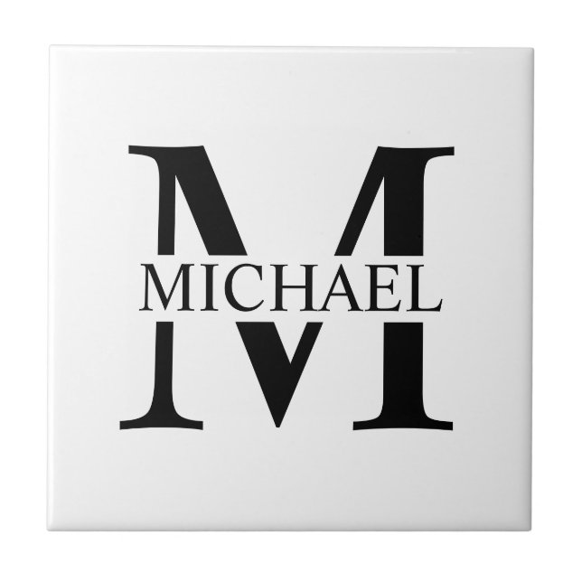 White Personalised Monogram and Name Ceramic Tile (Front)