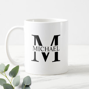 White Personalised Monogram and Name Coffee Mug