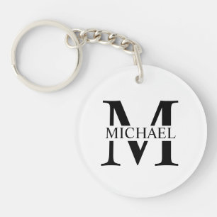White Personalised Monogram and Name Key Ring