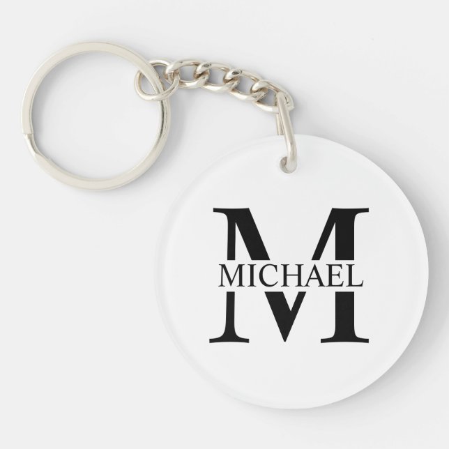 White Personalised Monogram and Name Key Ring (Front)