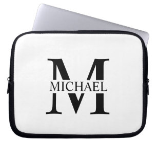 White Personalised Monogram and Name Laptop Sleeve