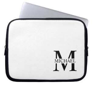 White Personalised Monogram and Name Laptop Sleeve