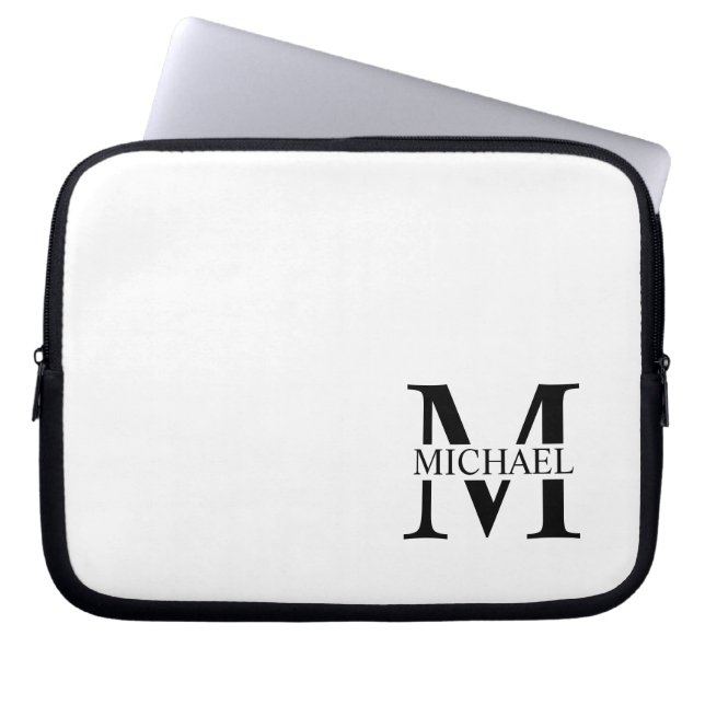 White Personalised Monogram and Name Laptop Sleeve (Front)
