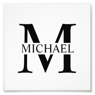 White Personalised Monogram and Name Photo Print