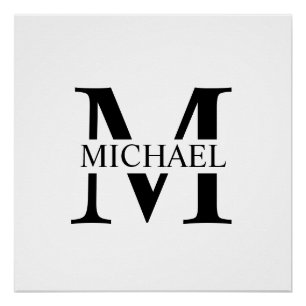 White Personalised Monogram and Name Poster