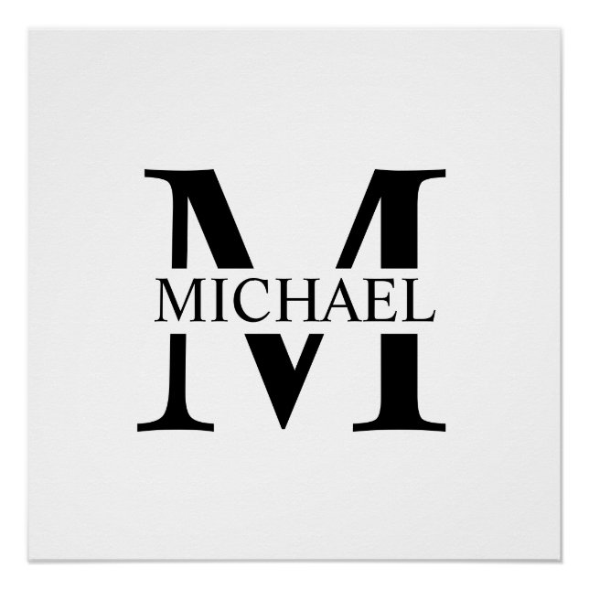 White Personalised Monogram and Name Poster (Front)