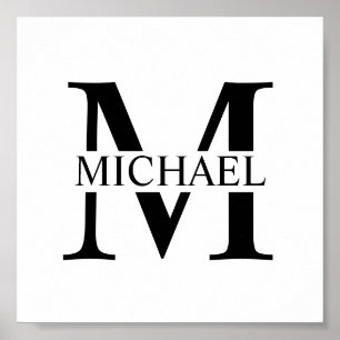 White Personalised Monogram and Name Poster